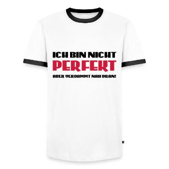 Ich bin nicht perfekt, aber verdammt nah dran! - Männer Kontrast-T-Shirt - Weiß/Schwarz - Vorne - AI Model Female 172 light (172cm) & AI Model Male 178 dark (178cm)