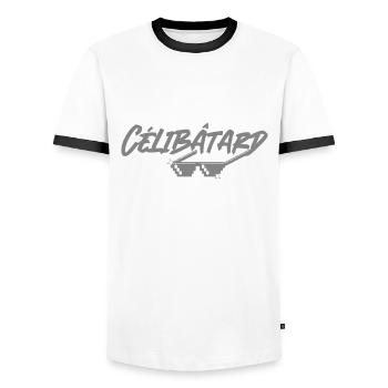 Célibâtard. Célibataire humour homme - T-shirt contrasté Homme - blanc/noir - Devant - AI Model Female 172 light (172cm) & AI Model Male 178 dark (178cm)