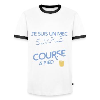 Course à pied - un mec simple - T-shirt contrasté Homme - blanc/noir - Devant - AI Model Female 172 light (172cm) & AI Model Male 178 dark (178cm)