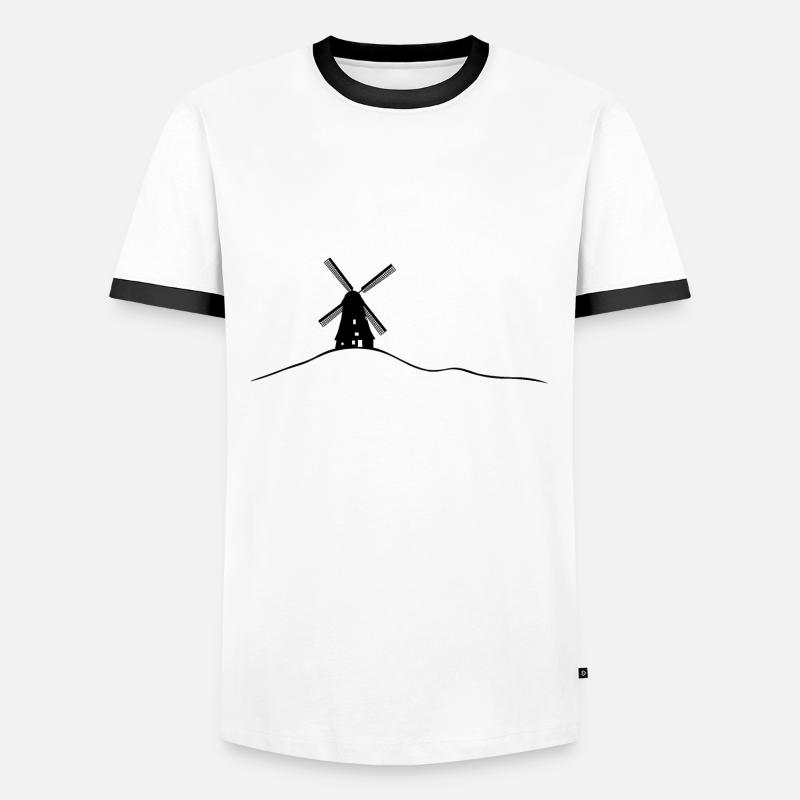 windmill, holland, netherlands windmill landscape - Men's Ringer Shirt - white/black