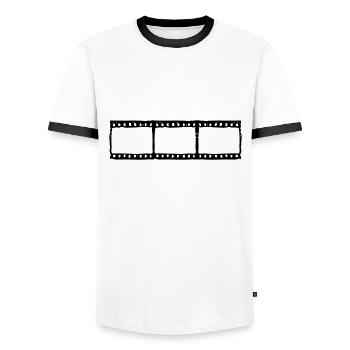 Filmband film tape - Bande de film - Männer Kontrast-T-Shirt - Weiß/Schwarz - Vorne - AI Model Female 172 light (172cm) & AI Model Male 178 dark (178cm)