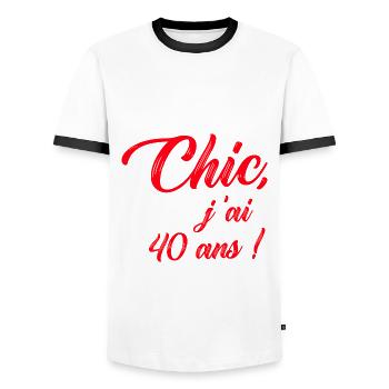 anniversaire chic j'ai 40 ans ! rouge - T-shirt contrasté Homme - blanc/noir - Devant - AI Model Female 172 light (172cm) & AI Model Male 178 dark (178cm)