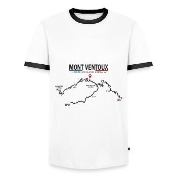 Vélo Mont Ventoux carte le Ventoux à velo - T-shirt contrasté Homme - blanc/noir - Devant - AI Model Female 172 light (172cm) & AI Model Male 178 dark (178cm)