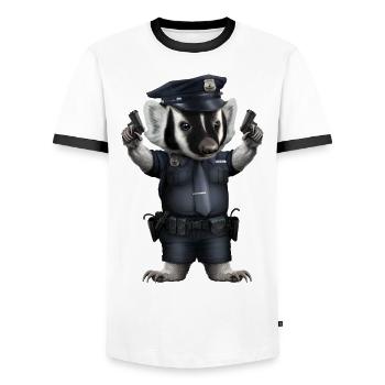 BADGER POLICE - T-shirt contrasté Homme - blanc/noir - Devant - AI Model Female 172 light (172cm) & AI Model Male 178 dark (178cm)