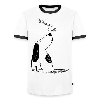 Bons copains / Chien & Oiseau - T-shirt contrasté Homme - blanc/noir - Devant - AI Model Female 172 light (172cm) & AI Model Male 178 dark (178cm)