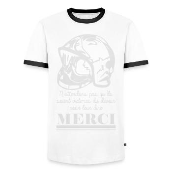 Victime Devoir Pompier Fond N - T-shirt contrasté Homme - blanc/noir - Devant - AI Model Female 172 light (172cm) & AI Model Male 178 dark (178cm)