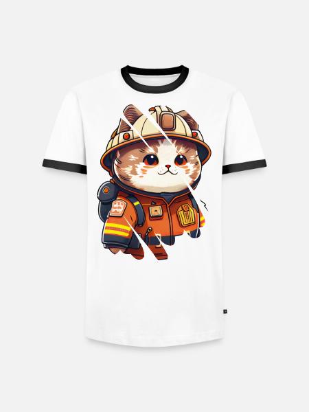 Katzenfeuerwehrmann - Männer Kontrast-T-Shirt - Weiß/Schwarz