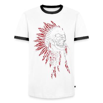 Silent Scream - Indians, feather ornaments, chief - Men's Ringer Shirt - white/black - Front - AI Model Female 172 light (172cm) & AI Model Male 178 dark (178cm)