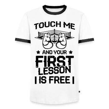 boxer boxing gloves - Men's Ringer Shirt - white/black - Front - AI Model Female 172 light (172cm) & AI Model Male 178 dark (178cm)