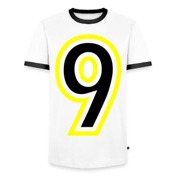 9 Zahl College - Männer Kontrast-T-Shirt - Weiß/Schwarz - Vorne - AI Model Female 172 light (172cm) & AI Model Male 178 dark (178cm)