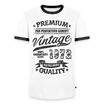 Geburtstag 1972 - Männer Kontrast-T-Shirt - Weiß/Schwarz - Vorne - AI Model Female 172 light (172cm) & AI Model Male 178 dark (178cm)