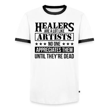 Gamers healers as well as artists appreciate them poison - Men's Ringer Shirt - white/black - Front - AI Model Female 172 light (172cm) & AI Model Male 178 dark (178cm)