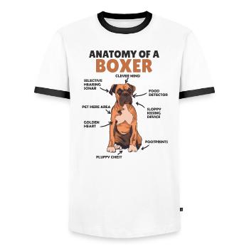 Anatomie d’un boxeur mignon chiot chien - T-shirt contrasté Homme - blanc/noir - Devant - AI Model Female 172 light (172cm) & AI Model Male 178 dark (178cm)