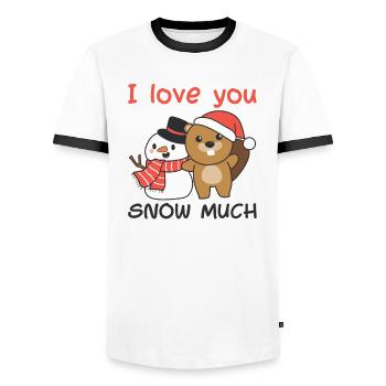 Biber Je t’aime neige beaucoup schneemann wortspiel - T-shirt contrasté Homme - blanc/noir - Devant - AI Model Female 172 light (172cm) & AI Model Male 178 dark (178cm)