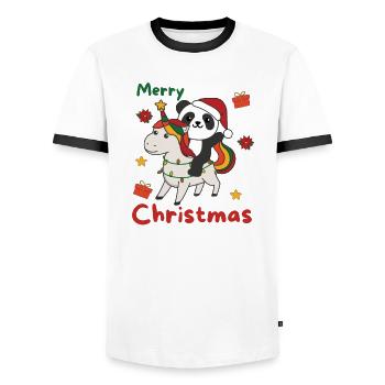 Weihnachts Einhorn Panda frohe Weihnachten Einhorn - Männer Kontrast-T-Shirt - Weiß/Schwarz - Vorne - AI Model Female 172 light (172cm) & AI Model Male 178 dark (178cm)