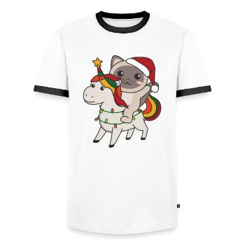 Weihnachts Einhorn Katze frohe Weihnachten Einhorn - Männer Kontrast-T-Shirt - Weiß/Schwarz - Vorne - AI Model Female 172 light (172cm) & AI Model Male 178 dark (178cm)