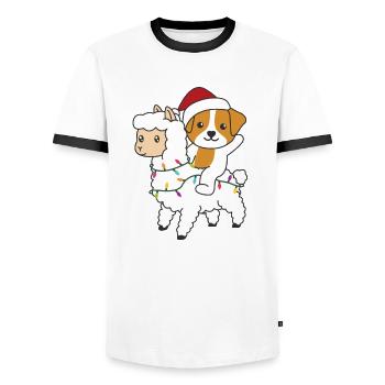 Jack Russell Lama Weihnachten Schnee Winter Tiere - Männer Kontrast-T-Shirt - Weiß/Schwarz - Vorne - AI Model Female 172 light (172cm) & AI Model Male 178 dark (178cm)