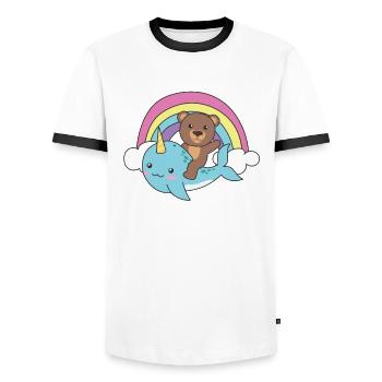Narwhal Bear Ocean Unicorn kawaii Rainbow - T-shirt contrasté Homme - blanc/noir - Devant - AI Model Female 172 light (172cm) & AI Model Male 178 dark (178cm)