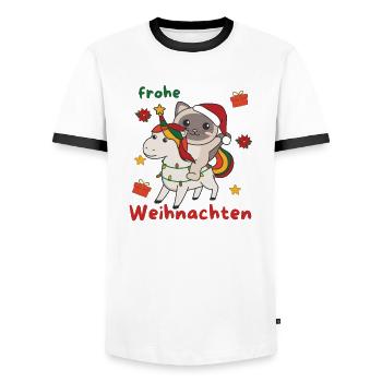 Weihnachts Einhorn Katze frohe Weihnachten Einhorn - Männer Kontrast-T-Shirt - Weiß/Schwarz - Vorne - AI Model Female 172 light (172cm) & AI Model Male 178 dark (178cm)