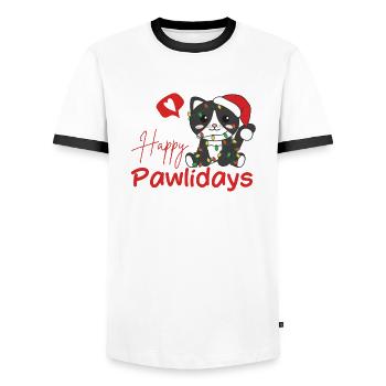Cat Christmas Cute Cats Happy Pawlidays - Men's Ringer Shirt - white/black - Front - AI Model Female 172 light (172cm) & AI Model Male 178 dark (178cm)