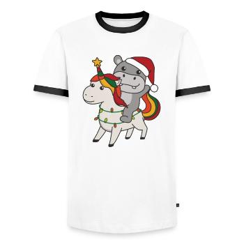 Weihnachts Einhorn Hippo frohe Weihnachten Einhorn - Männer Kontrast-T-Shirt - Weiß/Schwarz - Vorne - AI Model Female 172 light (172cm) & AI Model Male 178 dark (178cm)