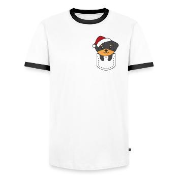 Merry Christmas Sweet Rottweiler Breast Bag - Men's Ringer Shirt - white/black - Front - AI Model Female 172 light (172cm) & AI Model Male 178 dark (178cm)
