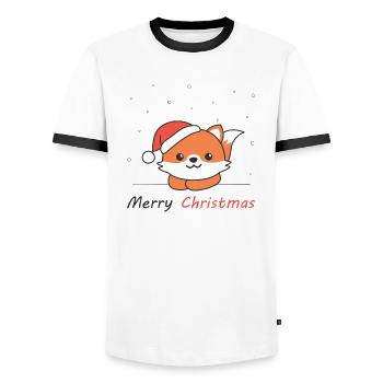 Renard Noël Neige Hiver Animaux Renard - T-shirt contrasté Homme - blanc/noir - Devant - AI Model Female 172 light (172cm) & AI Model Male 178 dark (178cm)