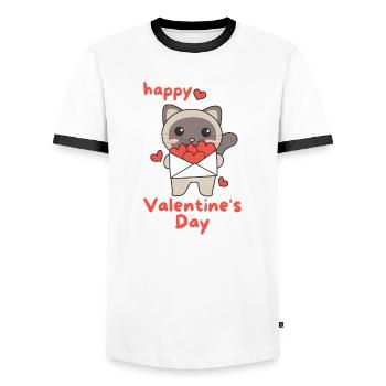 Siamkatze zum Valentinstag süße Tiere mit Herzen - Männer Kontrast-T-Shirt - Weiß/Schwarz - Vorne - AI Model Female 172 light (172cm) & AI Model Male 178 dark (178cm)