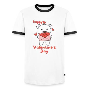 Polar bear for Valentine's Day cute animals with hearts - Men's Ringer Shirt - white/black - Front - AI Model Female 172 light (172cm) & AI Model Male 178 dark (178cm)