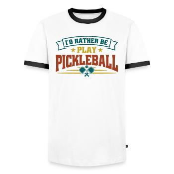 Je préfère jouer au pickleball - T-shirt contrasté Homme - blanc/noir - Devant - AI Model Female 172 light (172cm) & AI Model Male 178 dark (178cm)