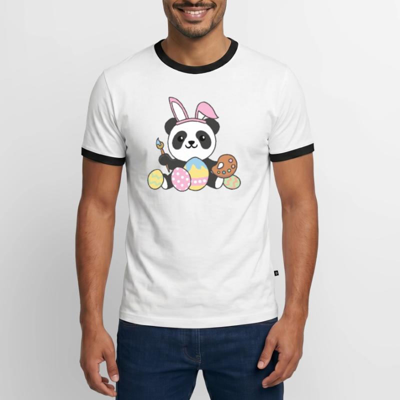 happy easter cute panda Easter with Easter eggs Men's Ringer Shirt