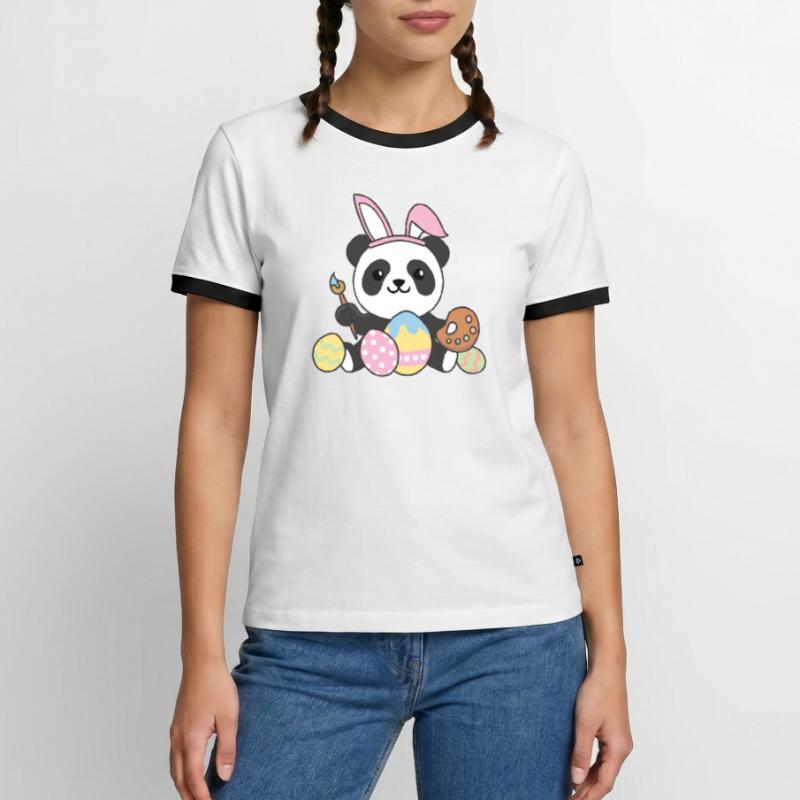 happy easter cute panda Easter with Easter eggs Men's Ringer Shirt