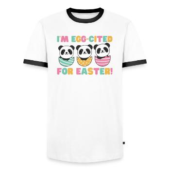 süße Pandas zu Ostern mit Ostereiern Panda - Männer Kontrast-T-Shirt - Weiß/Schwarz - Vorne - AI Model Female 172 light (172cm) & AI Model Male 178 dark (178cm)