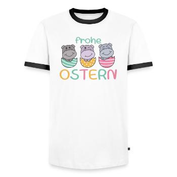 süße Hippos zu Ostern mit Ostereiern Hippo - Männer Kontrast-T-Shirt - Weiß/Schwarz - Vorne - AI Model Female 172 light (172cm) & AI Model Male 178 dark (178cm)
