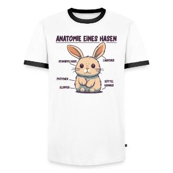 Anatomie eines Hasen lustige Kanninchen Erklärung - Männer Kontrast-T-Shirt - Weiß/Schwarz - Vorne - AI Model Female 172 light (172cm) & AI Model Male 178 dark (178cm)