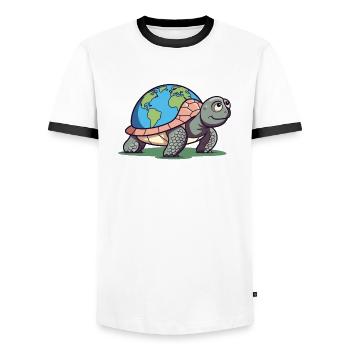 Schildkröte mit Erde Umweltschutz Welt Erde Tag - Männer Kontrast-T-Shirt - Weiß/Schwarz - Vorne - AI Model Female 172 light (172cm) & AI Model Male 178 dark (178cm)