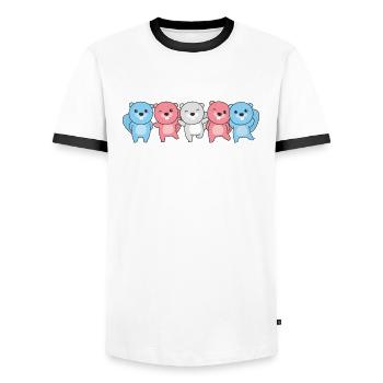 Transgender Flag Pride LGBTQ süßer Biber - Männer Kontrast-T-Shirt - Weiß/Schwarz - Vorne - AI Model Female 172 light (172cm) & AI Model Male 178 dark (178cm)