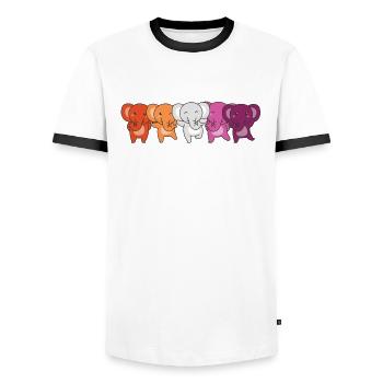 Lesbian Flag Pride LGBTQ Cute Elephant - Men's Ringer Shirt - white/black - Front - AI Model Female 172 light (172cm) & AI Model Male 178 dark (178cm)
