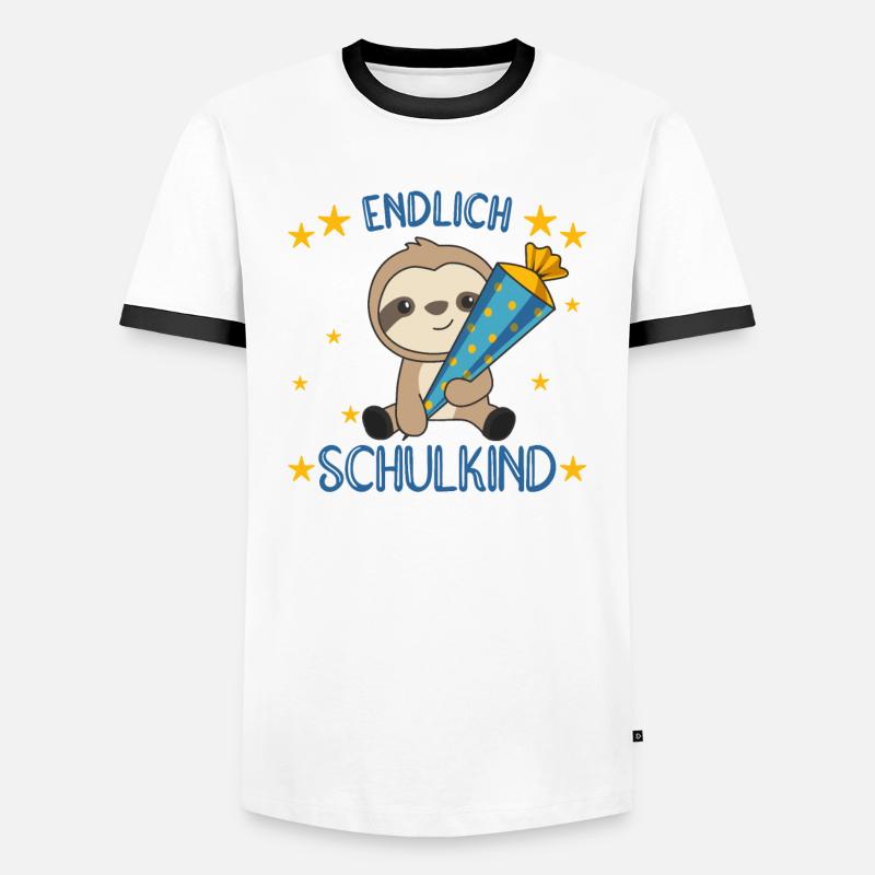 endlich Schulkind Einschulung Schule Faultier - Männer Kontrast-T-Shirt - Weiß/Schwarz