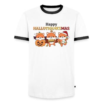 Happy Hallothanksmas Fox Christmas Foxes - Men's Ringer Shirt - white/black - Front - AI Model Female 172 light (172cm) & AI Model Male 178 dark (178cm)