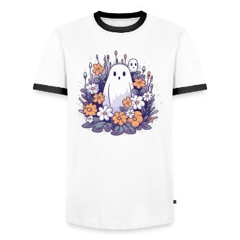 Halloween groovy Mama Geist Hippie Blumen Vintage - Männer Kontrast-T-Shirt - Weiß/Schwarz - Vorne - AI Model Female 172 light (172cm) & AI Model Male 178 dark (178cm)