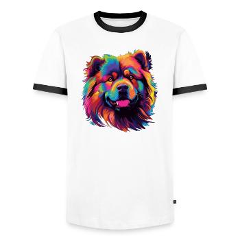 Watercolor Colorful Chow Chow - Men's Ringer Shirt - white/black - Front - AI Model Female 172 light (172cm) & AI Model Male 178 dark (178cm)