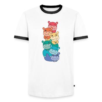 Regenbogen Hippo süße bunte Hippo für Kinder - Männer Kontrast-T-Shirt - Weiß/Schwarz - Vorne - AI Model Female 172 light (172cm) & AI Model Male 178 dark (178cm)