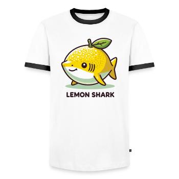 Lemon Shark Funny Animal Made of Fruit - Men's Ringer Shirt - white/black - Front - AI Model Female 172 light (172cm) & AI Model Male 178 dark (178cm)