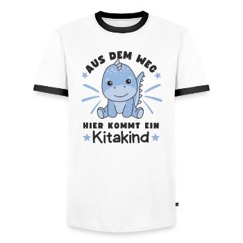 Aus Dem Weg Hier Kommt Ein Kitakind Dino - Männer Kontrast-T-Shirt - Weiß/Schwarz - Vorne - AI Model Female 172 light (172cm) & AI Model Male 178 dark (178cm)