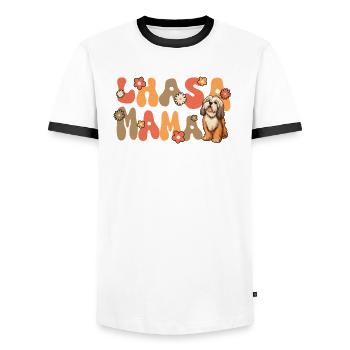 Lhasa Apso Groovy Lhasa Mama - Männer Kontrast-T-Shirt - Weiß/Schwarz - Vorne - AI Model Female 172 light (172cm) & AI Model Male 178 dark (178cm)