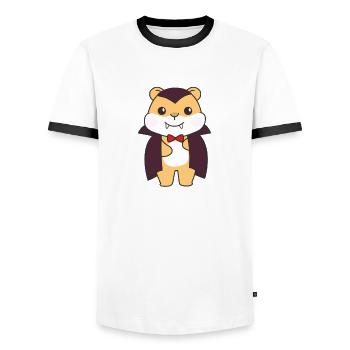 Hamster Happy Halloween Cute Vampire Costume - Men's Ringer Shirt - white/black - Front - AI Model Female 172 light (172cm) & AI Model Male 178 dark (178cm)