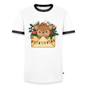 Cerf Noël Lettre Animaux d’hiver Cerf - T-shirt contrasté Homme - blanc/noir - Devant - AI Model Female 172 light (172cm) & AI Model Male 178 dark (178cm)
