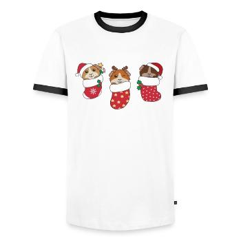 Süße Meerschweinchen in Weihnachtssocke zu - Männer Kontrast-T-Shirt - Weiß/Schwarz - Vorne - AI Model Female 172 light (172cm) & AI Model Male 178 dark (178cm)