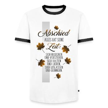 Abschied - Männer Kontrast-T-Shirt - Weiß/Schwarz - Vorne - AI Model Female 172 light (172cm) & AI Model Male 178 dark (178cm)